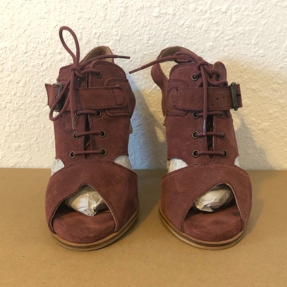 SCHULER & SONS Slingback Heels Womens 8 Burgundy Open Toe Suede Anthropologie - Picture 5 of 10